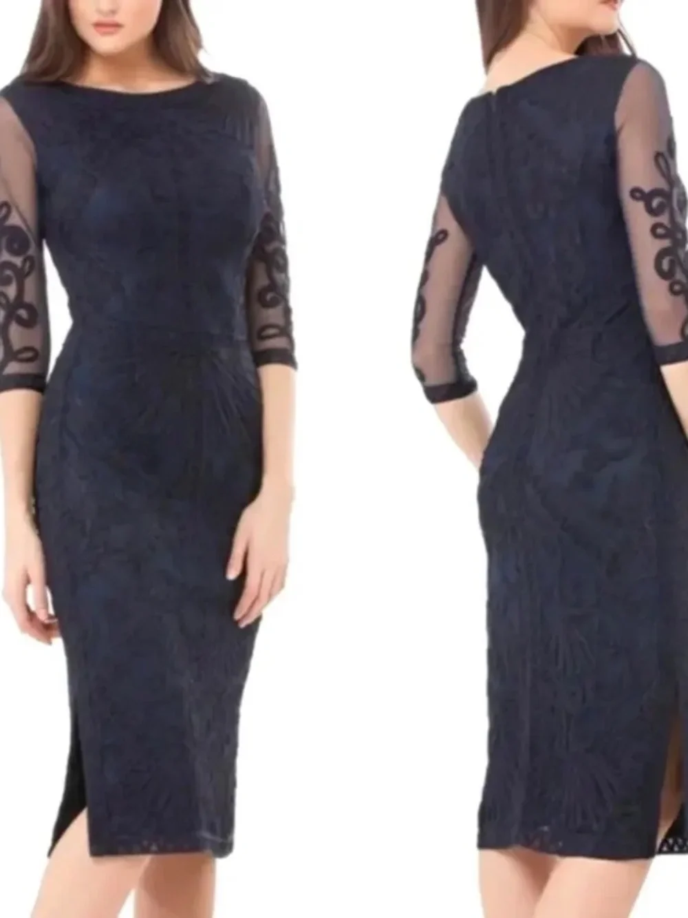 Navy Soutache Embroidered Midi Dress